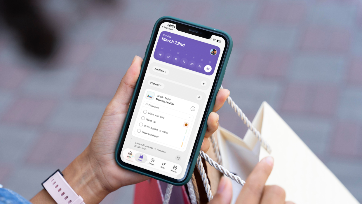 Adult planning their day using the Thruday visual planner app