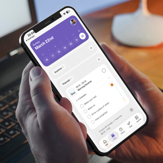 Checking tomorrow's visual plan screen showing daily planning