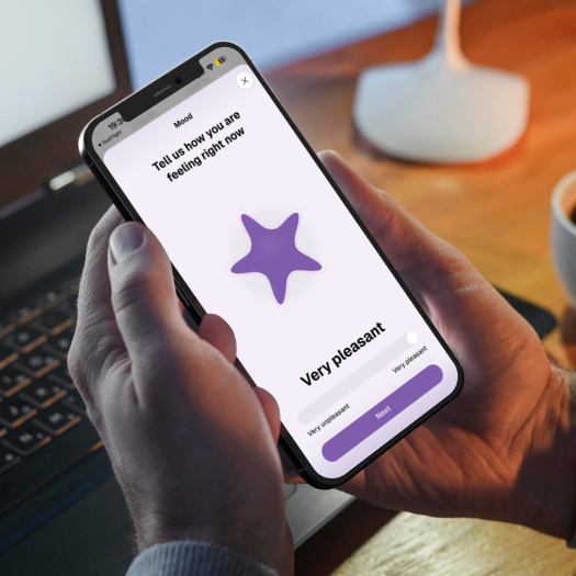 Caregiver view showing mood updates and daily overview