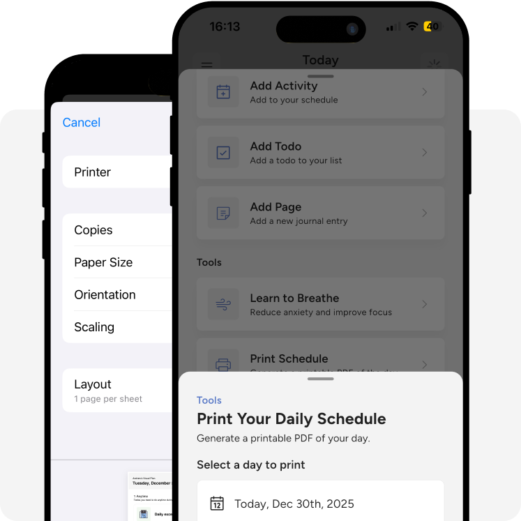 Printable Visual Schedules Feature