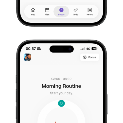 Thruday’s Morning Routine focus screen with a circular visual timer