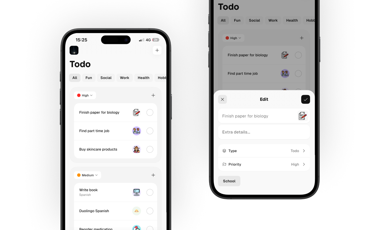 two phones with view todo list and update existing todo