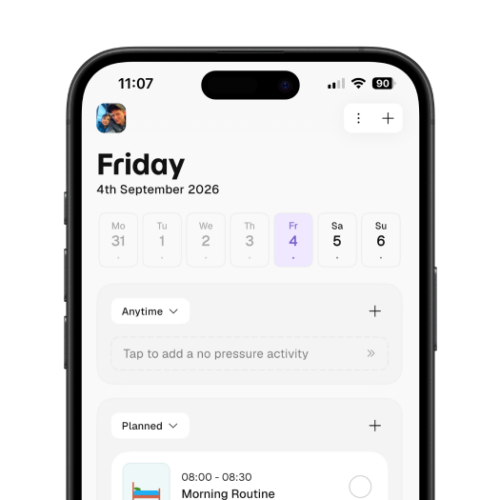 Thruday’s Friday schedule showing Anytime and Planned sections with a morning routine